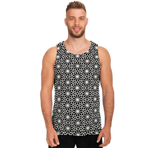 Black And White Geometric Floral Print Men's Tank Top