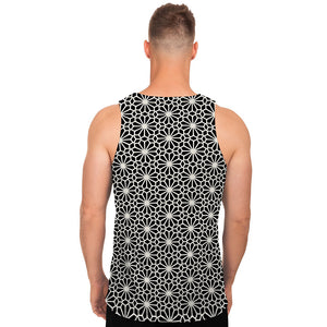 Black And White Geometric Floral Print Men's Tank Top