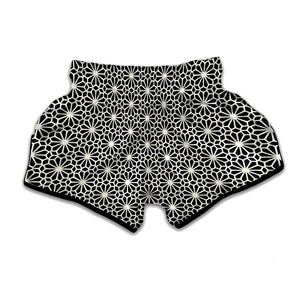 Black And White Geometric Floral Print Muay Thai Boxing Shorts