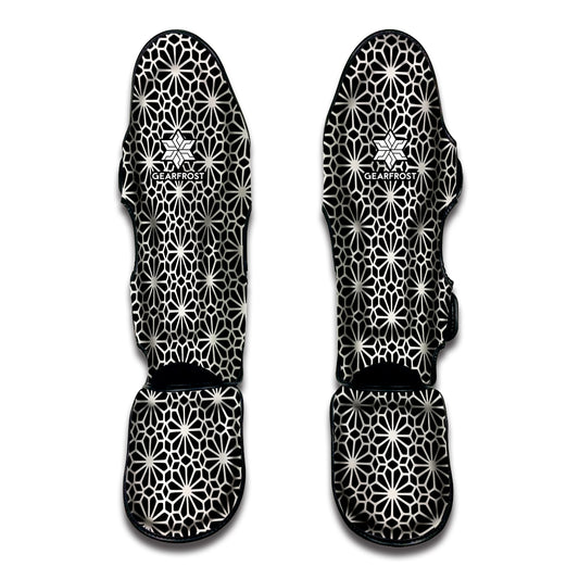 Black And White Geometric Floral Print Muay Thai Shin Guard