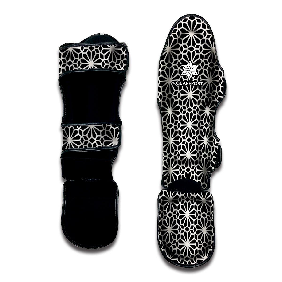 Black And White Geometric Floral Print Muay Thai Shin Guard