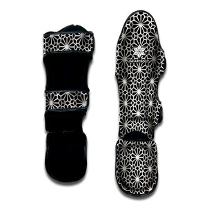 Black And White Geometric Floral Print Muay Thai Shin Guard