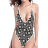 Black And White Geometric Floral Print One Piece High Cut Swimsuit