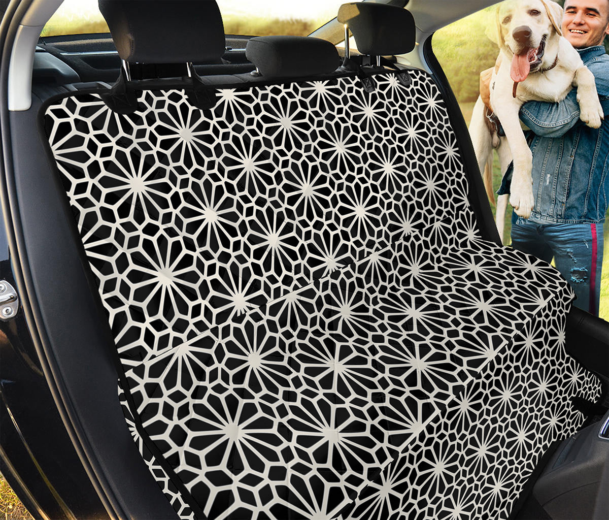 Black And White Geometric Floral Print Pet Car Back Seat Cover