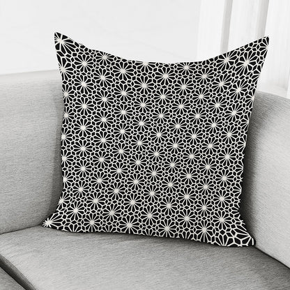 Black And White Geometric Floral Print Pillow Cover