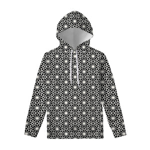 Black And White Geometric Floral Print Pullover Hoodie