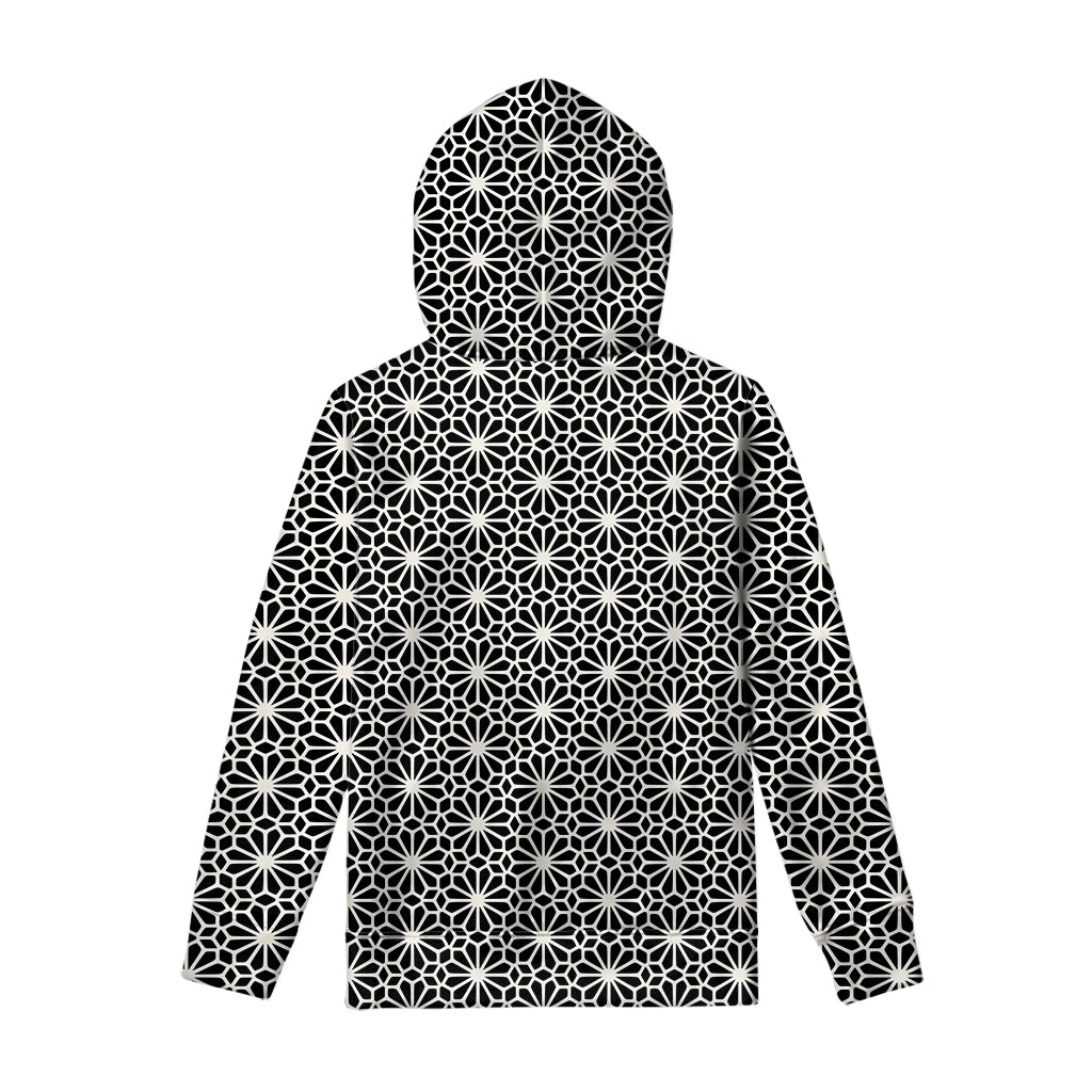 Black And White Geometric Floral Print Pullover Hoodie