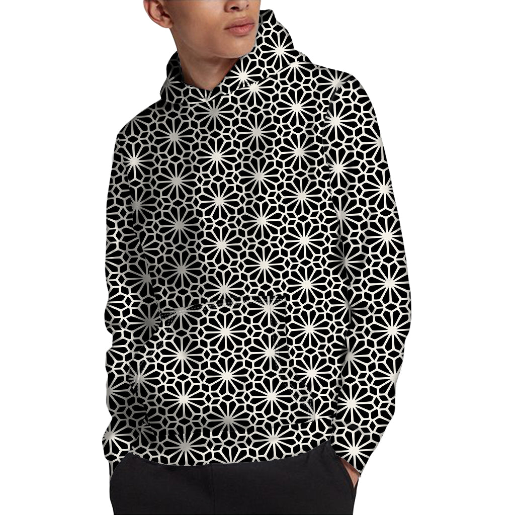 Black And White Geometric Floral Print Pullover Hoodie