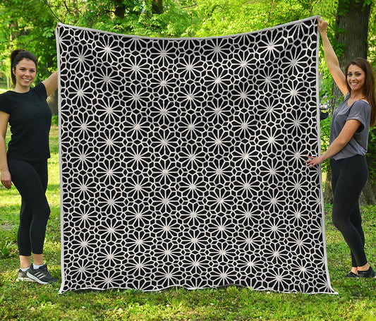 Black And White Geometric Floral Print Quilt