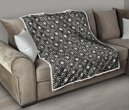 Black And White Geometric Floral Print Quilt