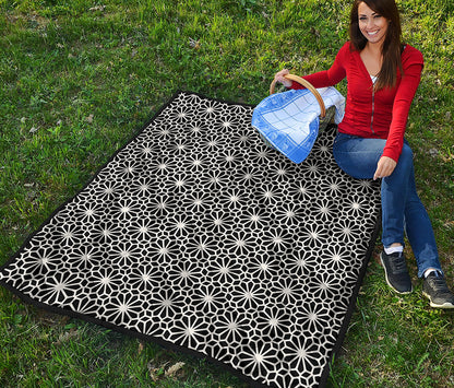 Black And White Geometric Floral Print Quilt