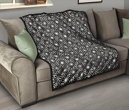Black And White Geometric Floral Print Quilt