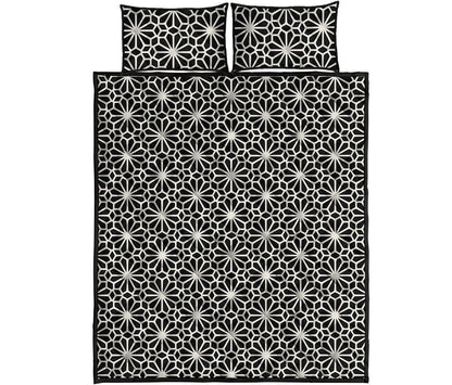 Black And White Geometric Floral Print Quilt Bed Set