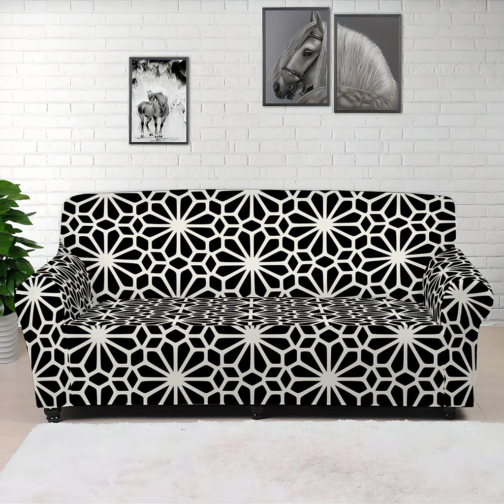 Black And White Geometric Floral Print Sofa Cover