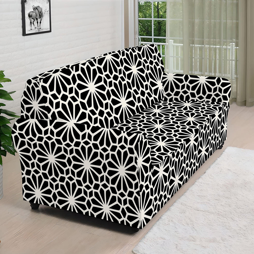 Black And White Geometric Floral Print Sofa Cover