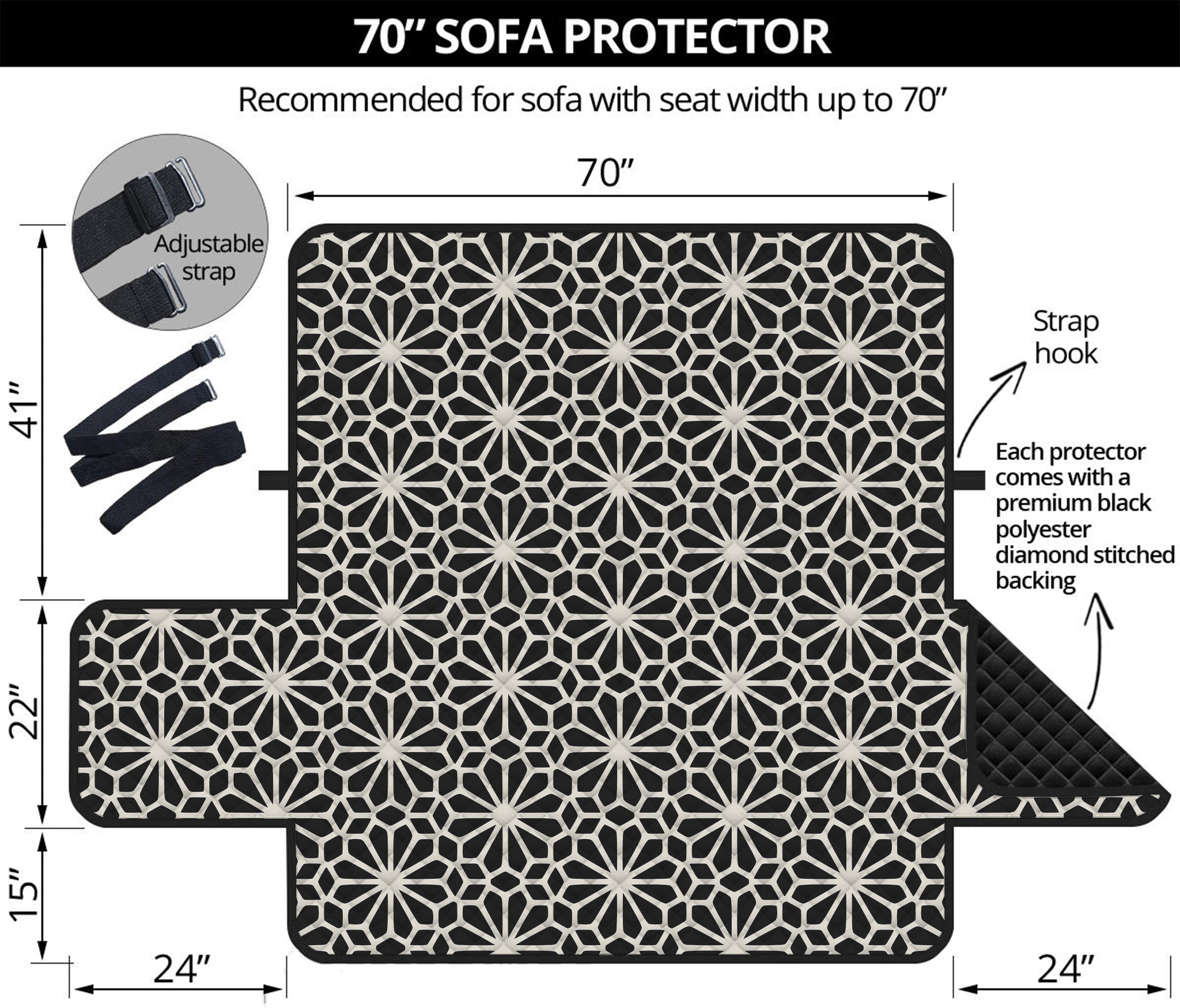 Black And White Geometric Floral Print Sofa Protector