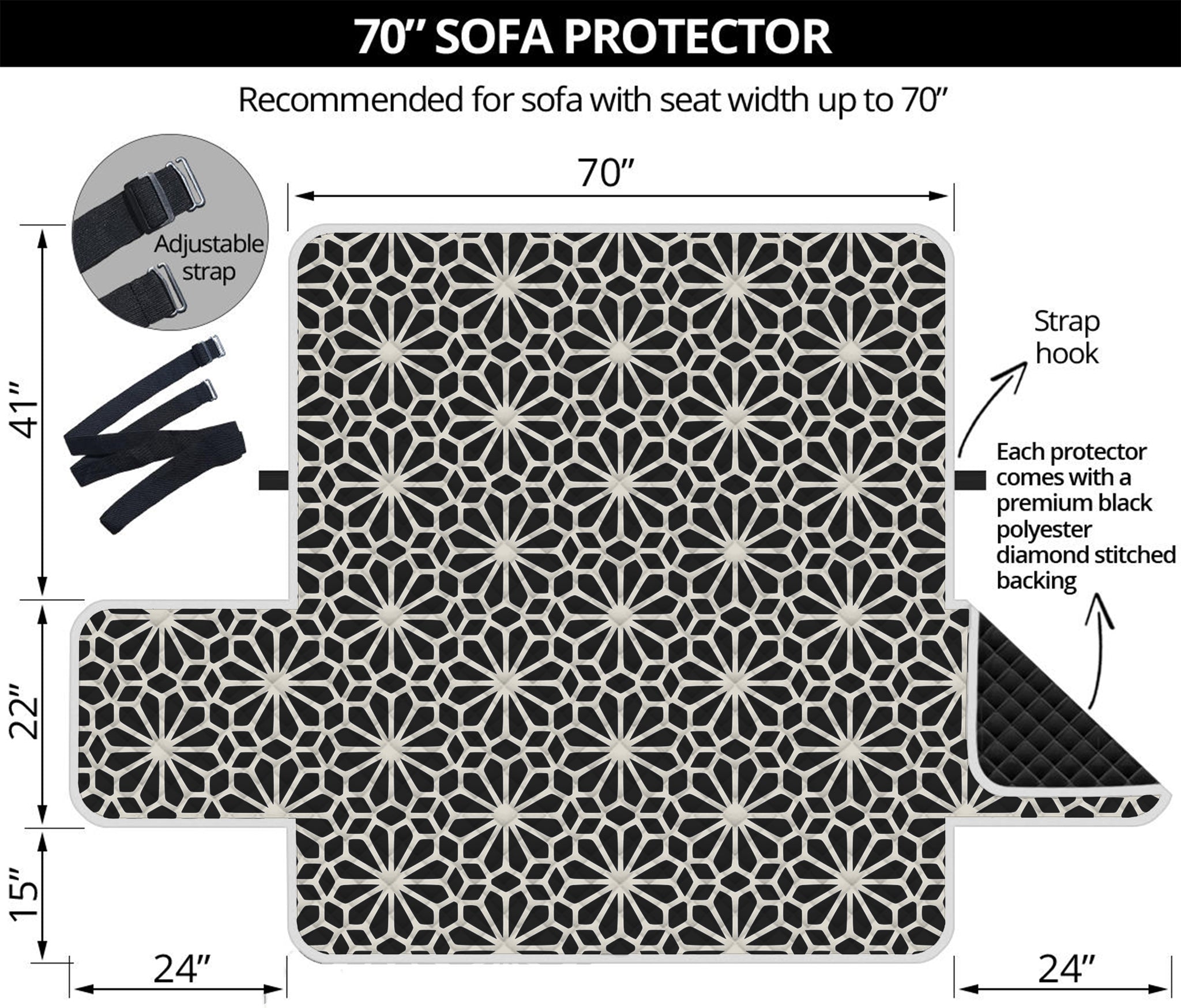 Black And White Geometric Floral Print Sofa Protector