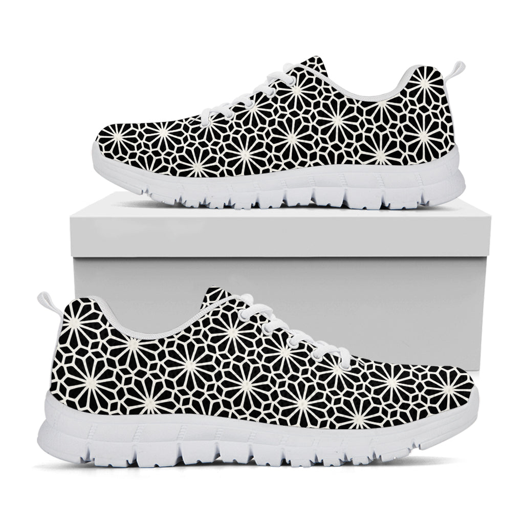Black And White Geometric Floral Print White Sneakers