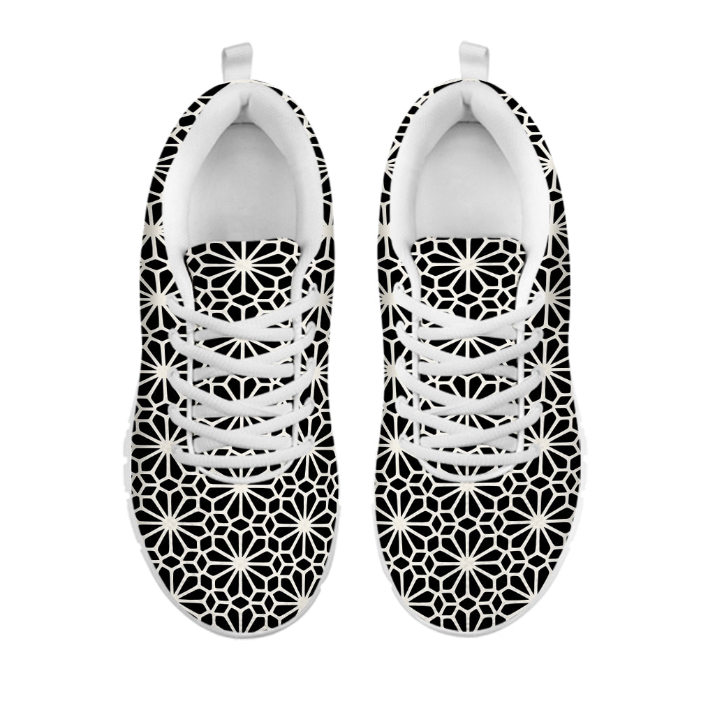 Black And White Geometric Floral Print White Sneakers