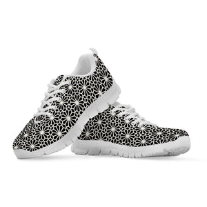 Black And White Geometric Floral Print White Sneakers