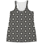 Black And White Geometric Floral Print Women's Racerback Tank Top