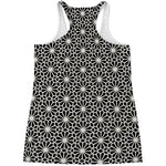 Black And White Geometric Floral Print Women's Racerback Tank Top