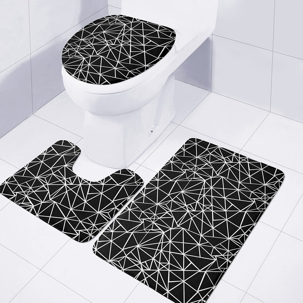 Black And White Geometric Mosaic Print 3 Piece Bath Mat Set