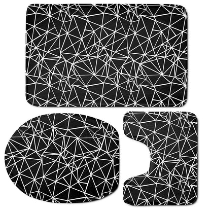 Black And White Geometric Mosaic Print 3 Piece Bath Mat Set