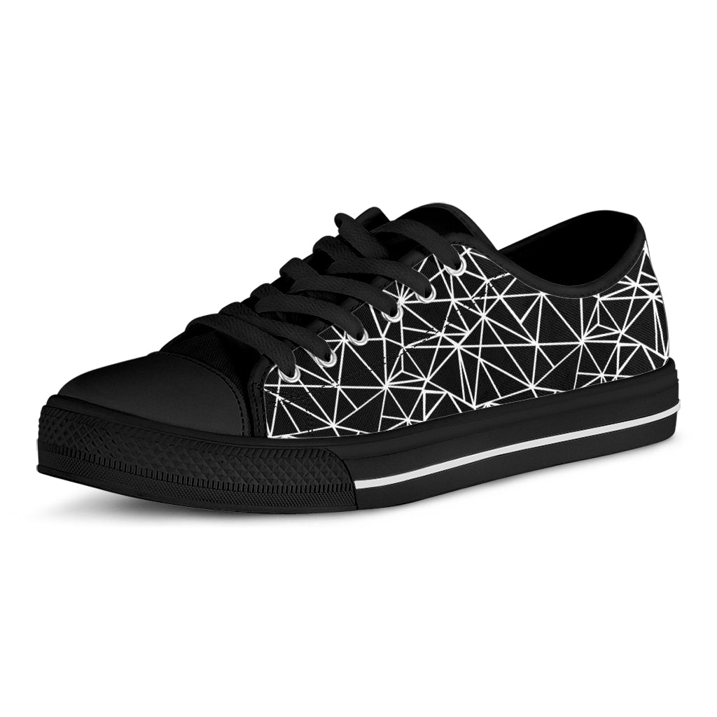 Black And White Geometric Mosaic Print Black Low Top Shoes