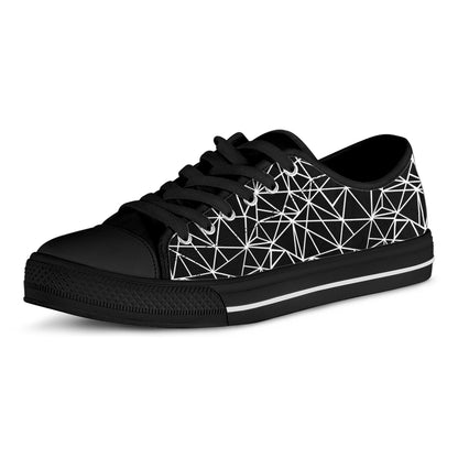 Black And White Geometric Mosaic Print Black Low Top Shoes