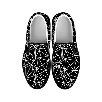 Black And White Geometric Mosaic Print Black Slip On Shoes