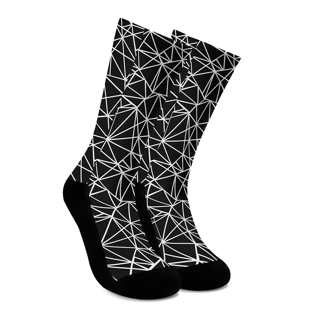 Black And White Geometric Mosaic Print Crew Socks