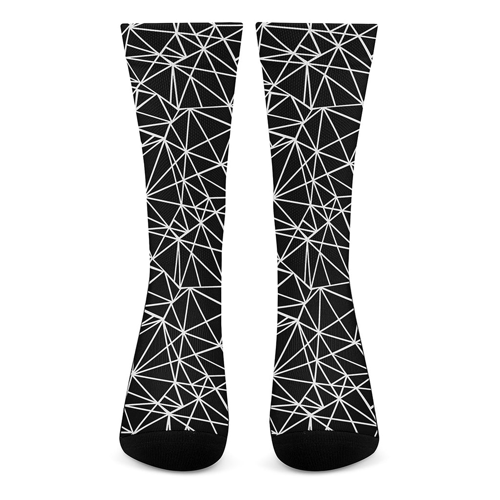 Black And White Geometric Mosaic Print Crew Socks