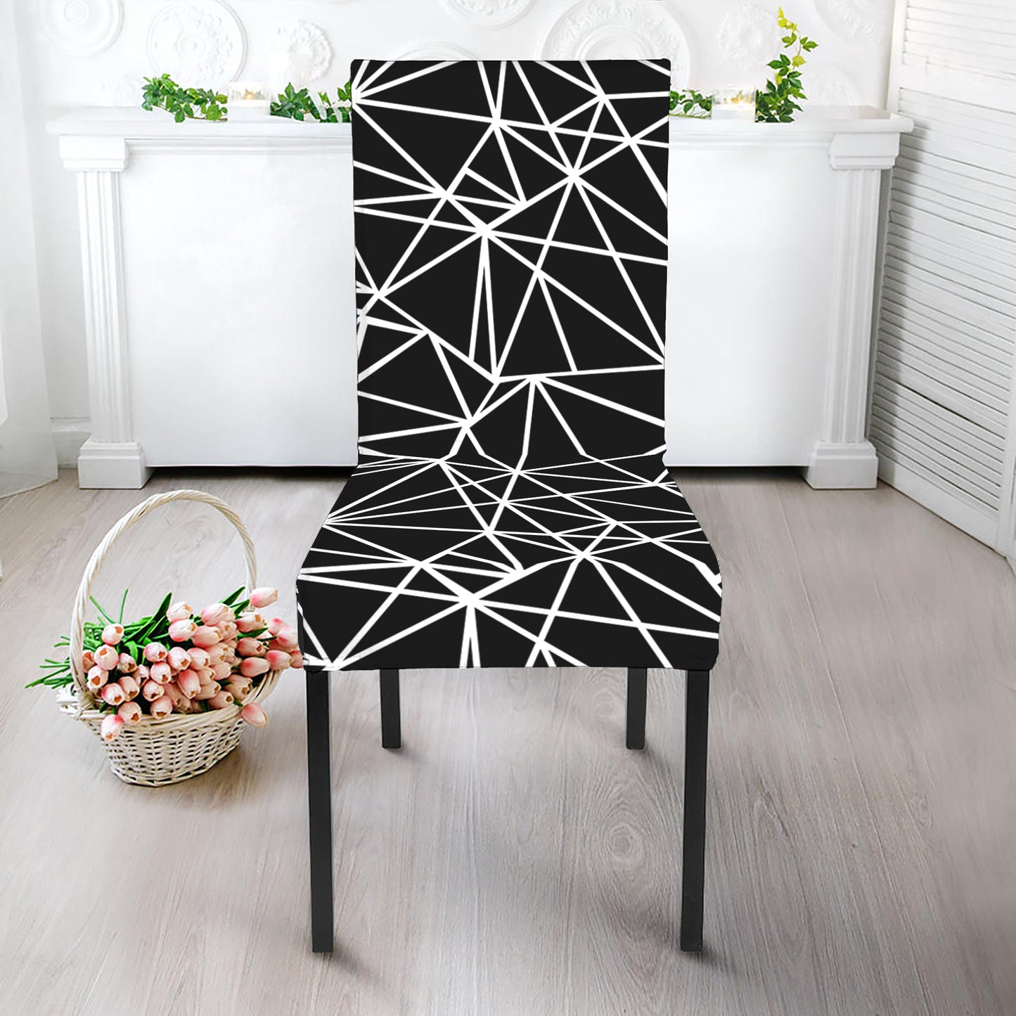 Black And White Geometric Mosaic Print Dining Chair Slipcover