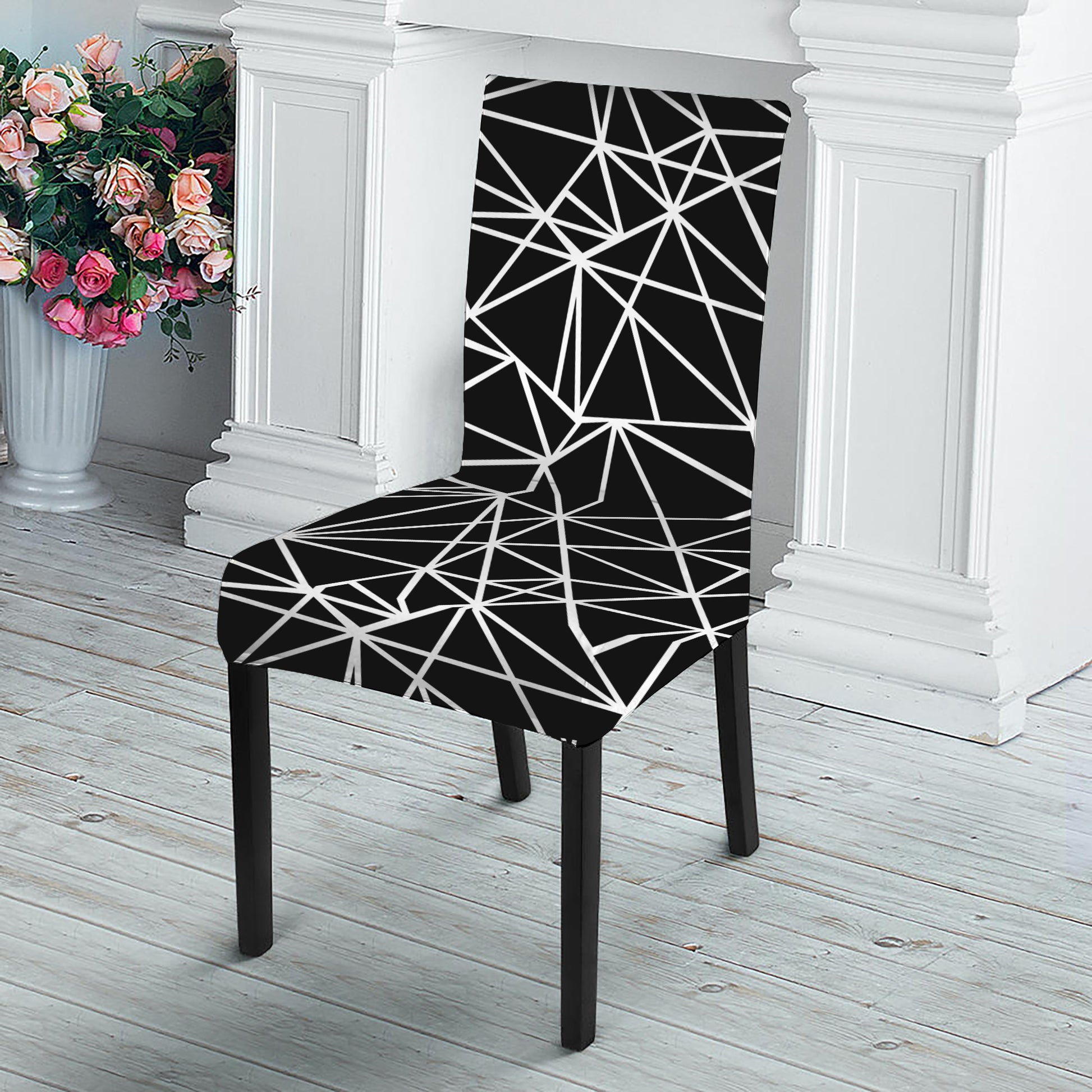 Black And White Geometric Mosaic Print Dining Chair Slipcover