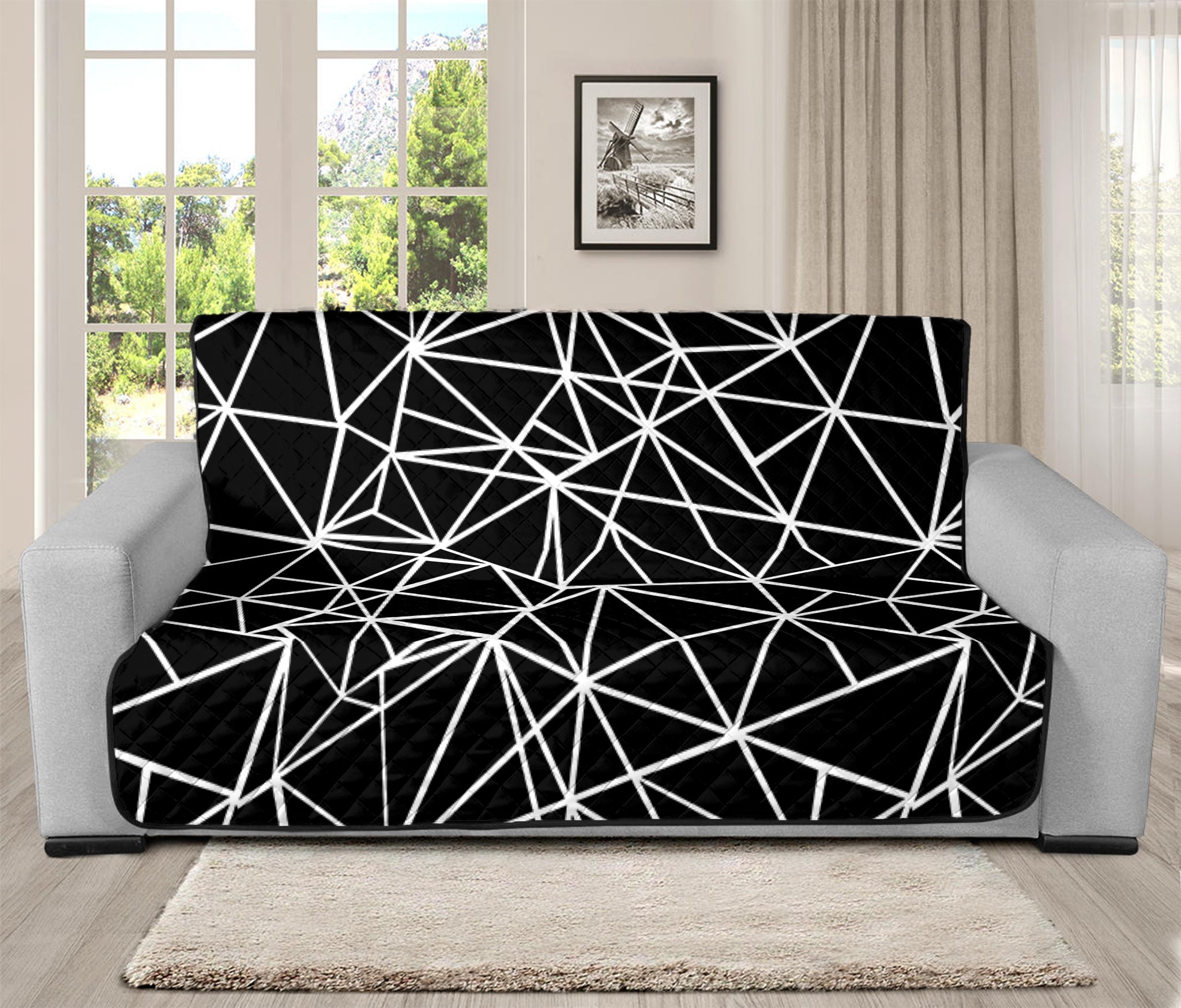 Black And White Geometric Mosaic Print Futon Protector