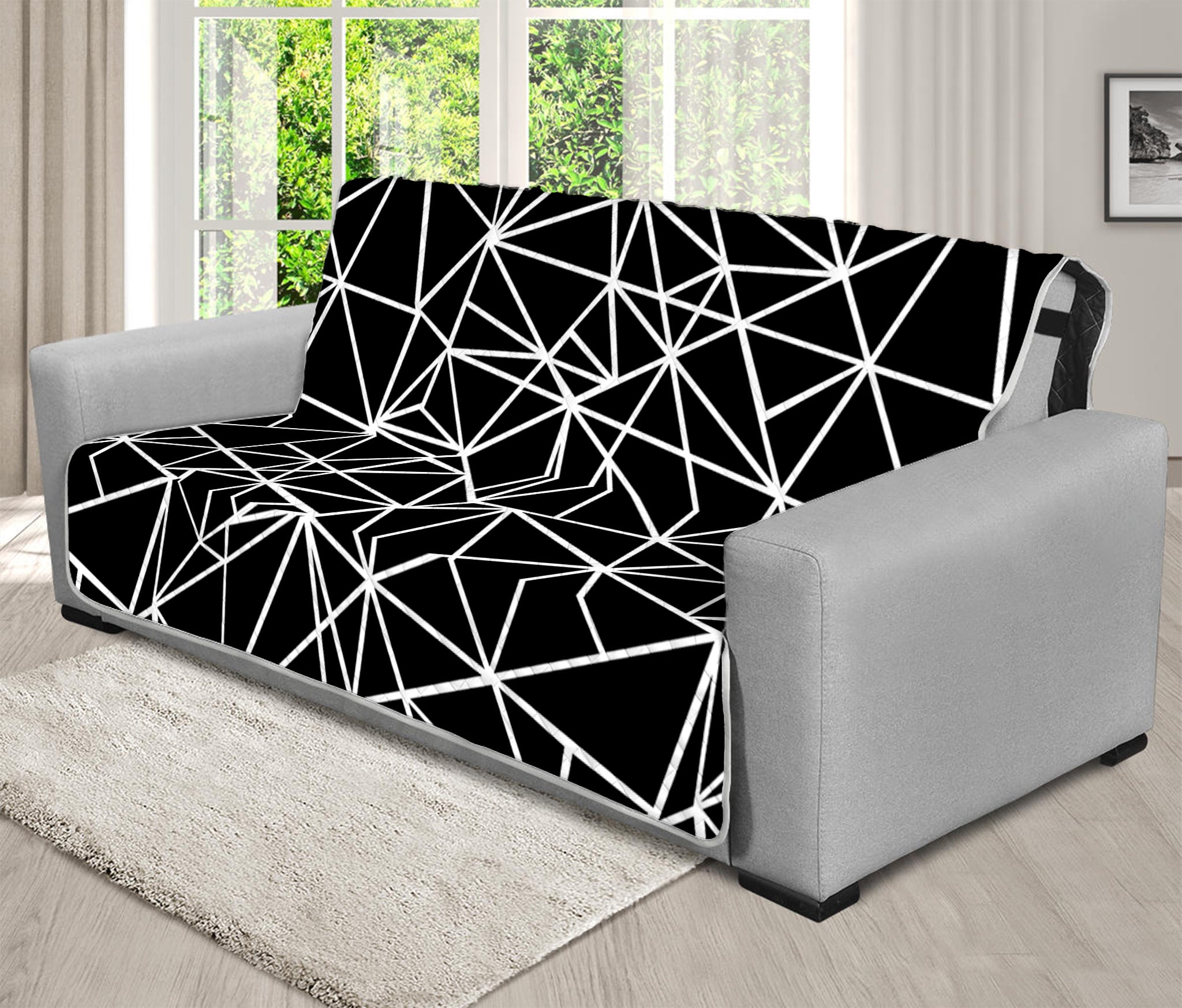 Black And White Geometric Mosaic Print Futon Protector