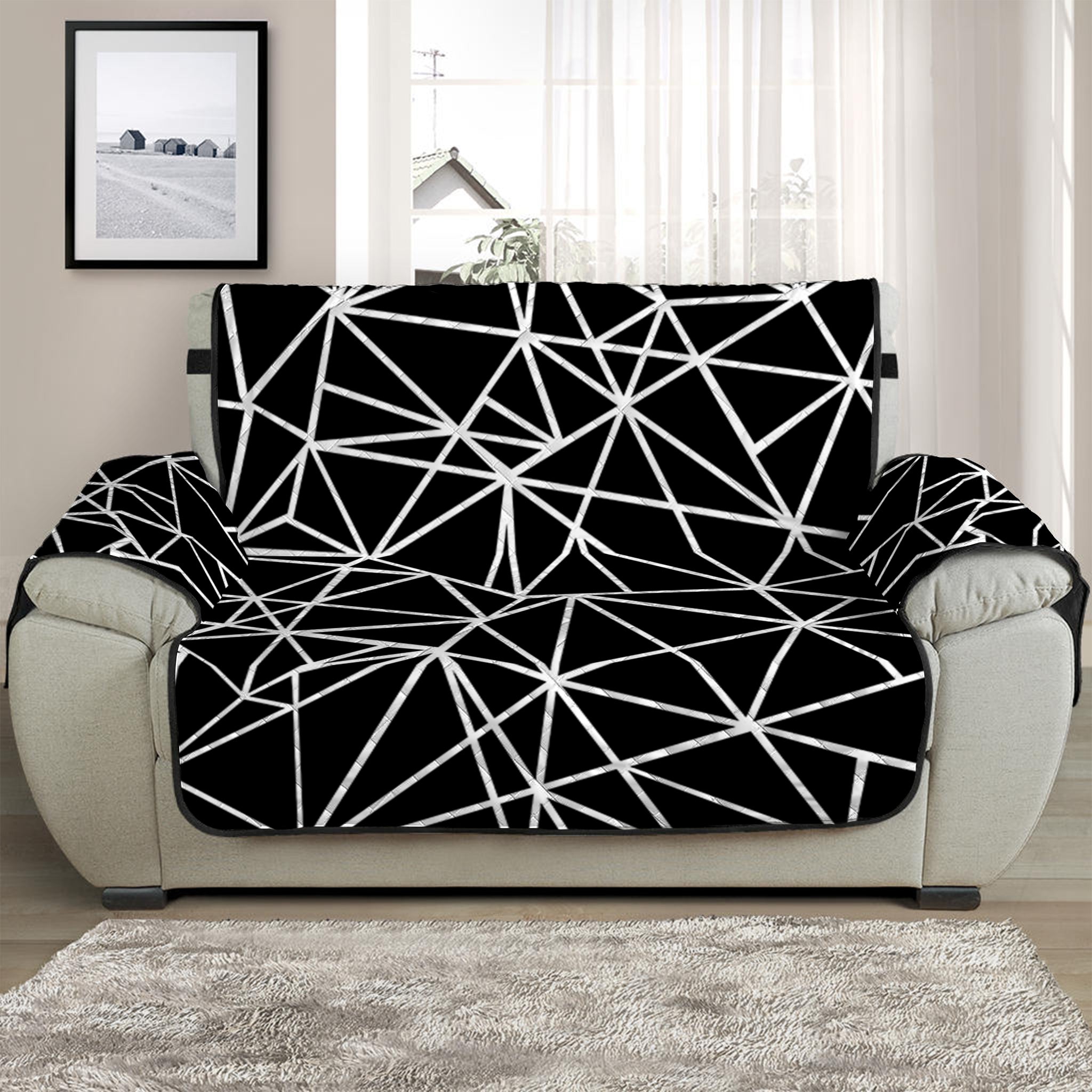 Black And White Geometric Mosaic Print Half Sofa Protector