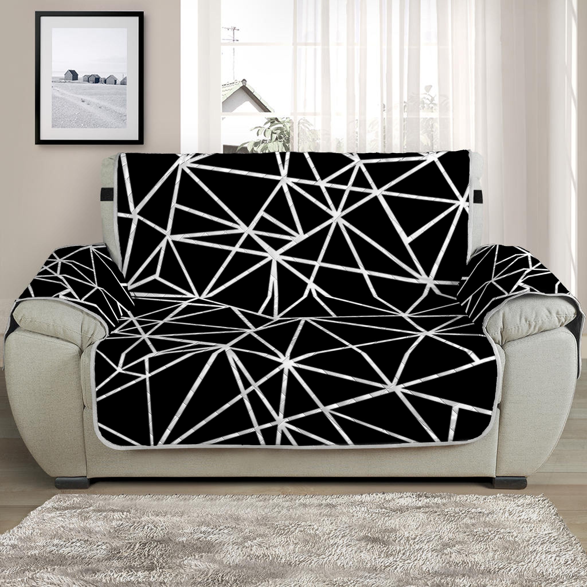 Black And White Geometric Mosaic Print Half Sofa Protector