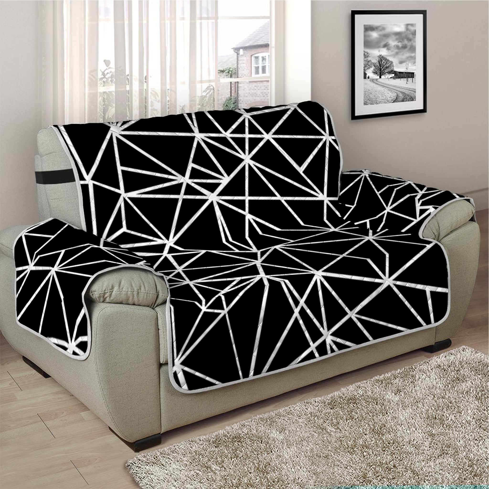 Black And White Geometric Mosaic Print Half Sofa Protector