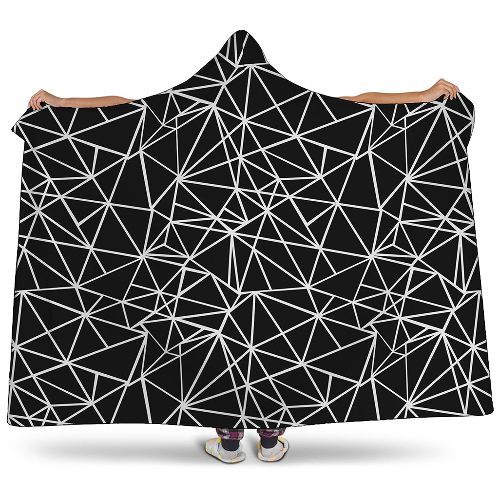 Black And White Geometric Mosaic Print Hooded Blanket