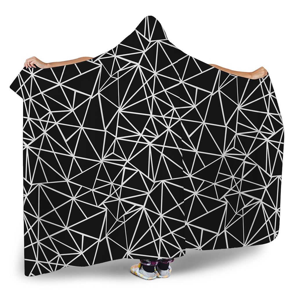 Black And White Geometric Mosaic Print Hooded Blanket