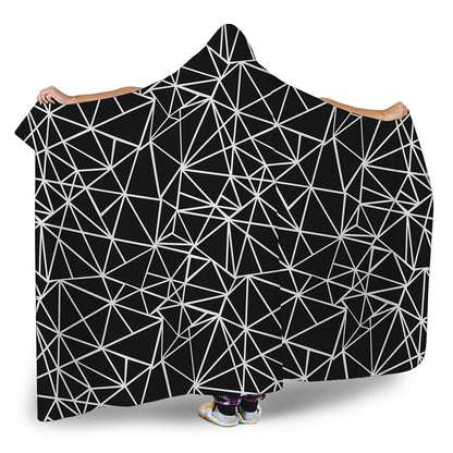 Black And White Geometric Mosaic Print Hooded Blanket