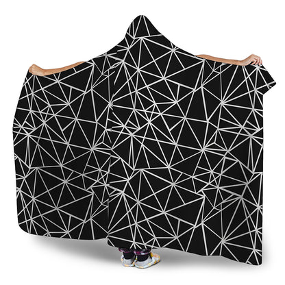 Black And White Geometric Mosaic Print Hooded Blanket