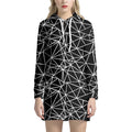Black And White Geometric Mosaic Print Pullover Hoodie Dress