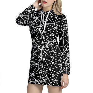 Black And White Geometric Mosaic Print Hoodie Dress