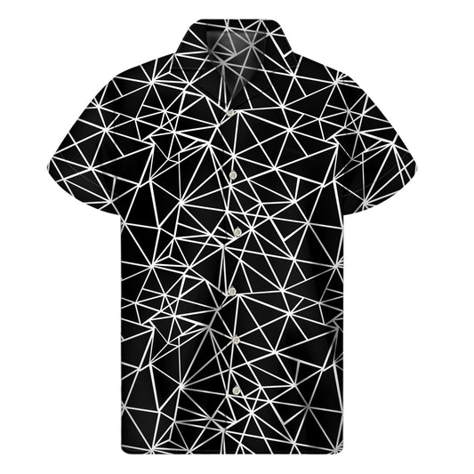Black And White Geometric Mosaic Print Men's Short Sleeve Shirt