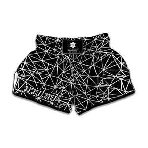 Black And White Geometric Mosaic Print Muay Thai Boxing Shorts