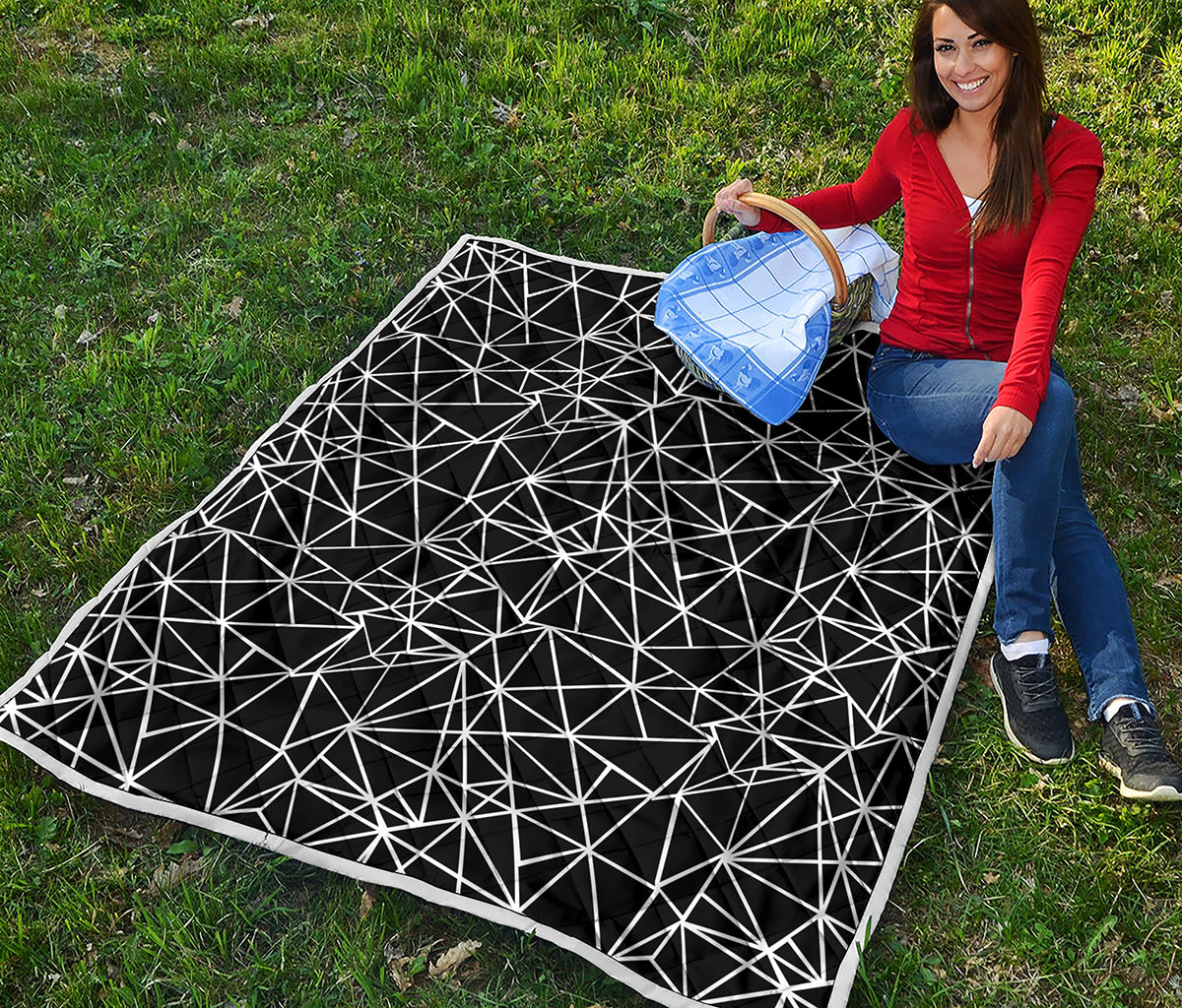 Black And White Geometric Mosaic Print Quilt