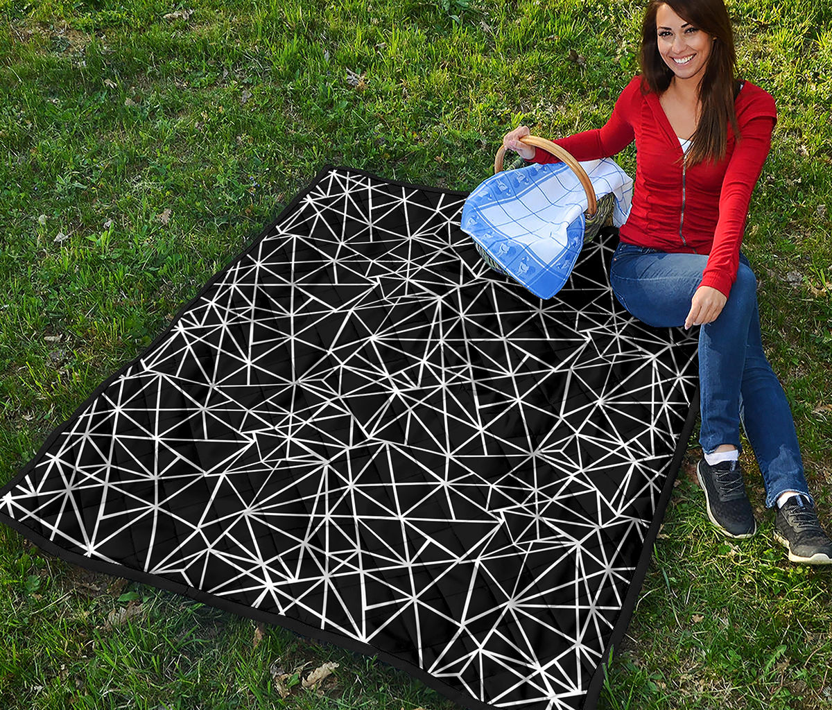 Black And White Geometric Mosaic Print Quilt